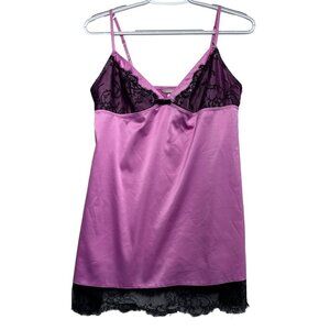 Victorias Secret Womens Pink & Black Lace Hem Satin Nightgown Size M Stretch